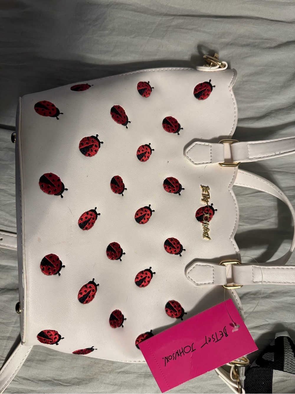 Betsey Johnson White Tote with Red Ladybug Motif